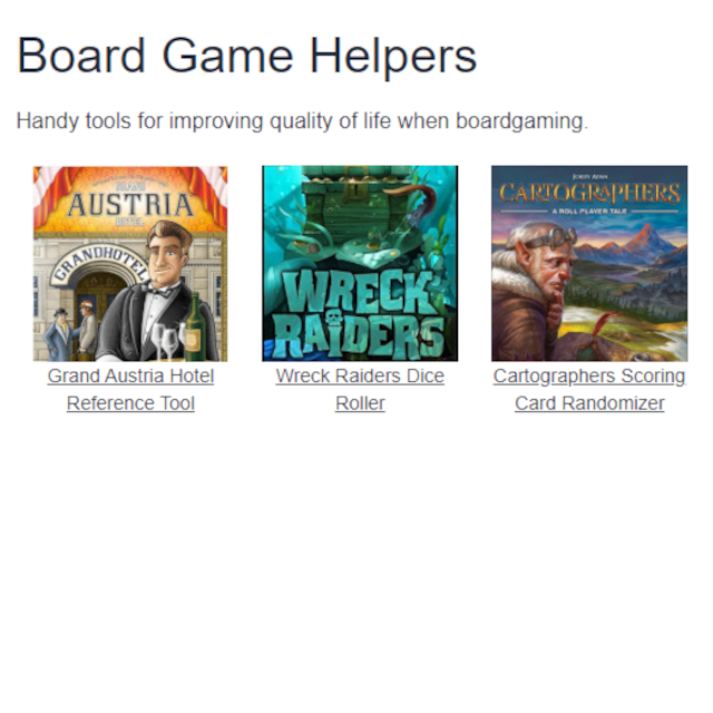 boardgame helpers site screenshot